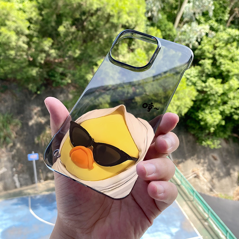 适用于苹果16promax手机壳可爱创意小黄鸭iPhone16plus超薄透明无边框硬壳苹果14/15轻薄亮面外壳11/