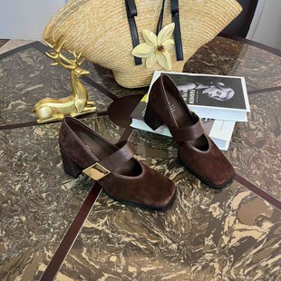 范家手工女鞋~跟4/6cm全羊皮纯色玛丽珍鞋秋中跟显瘦方头单鞋法式