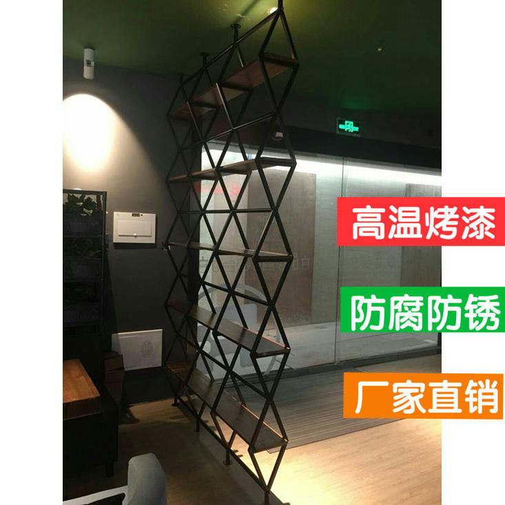 美式复古实木铁艺隔板置物架门厅高墙隔断置物架收纳架玄关屏风架