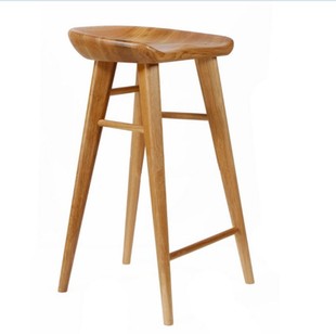 做旧实木吧台椅原木色酒吧凳椅纯实木餐椅竹节高脚凳单人高脚凳子