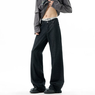 妈个鸡妈 ins嘻哈日系街头水洗宽松阔腿直筒牛仔男女青少年长裤