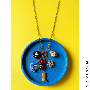 {鱼耳Museum}原创小众做旧复古童趣花朵猫咪吊坠毛衣链可拆卸项链