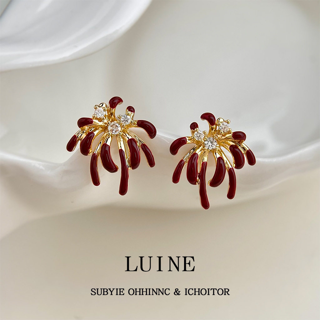 璀璨烟花微镶锆石珐琅滴釉酒红时尚高级感s925银针新款耳饰女耳钉,饰品/流行首饰/时尚饰品新,耳钉,淘宝优惠券,粉丝福利购,淘宝优惠卷