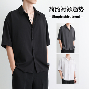 短袖衬衫男夏季新款港风日系冰丝坠感衬衣CY009-P30图片
