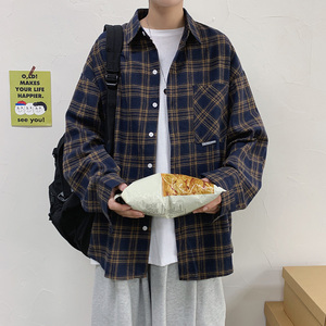 衬衫男春季新款港风宽松格子长袖衬衣CS37-P38图片