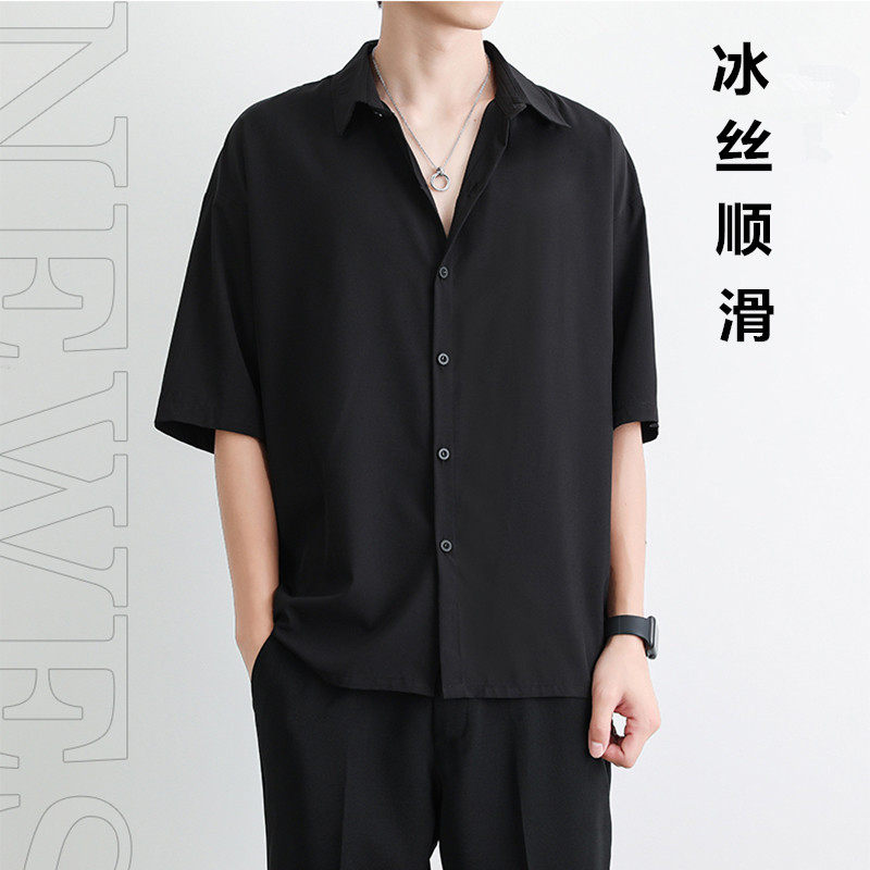 短袖衬衫男夏季新款港风宽松冰丝坠感衬衣CY009-P30(大量现货）图片