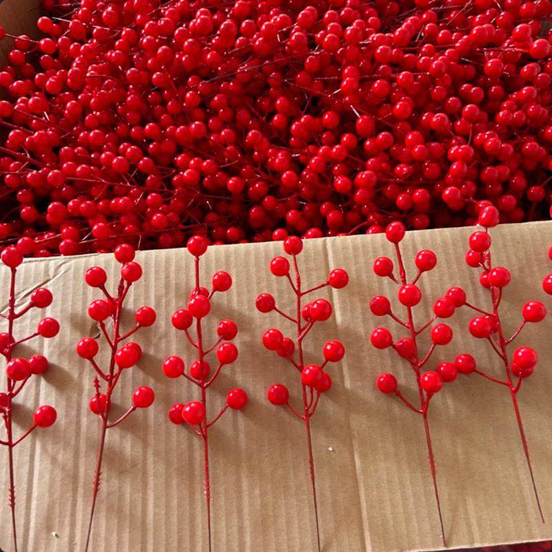 冬青发财果红果子红浆果仿真干花假花材料全套过年装饰品圣诞春节