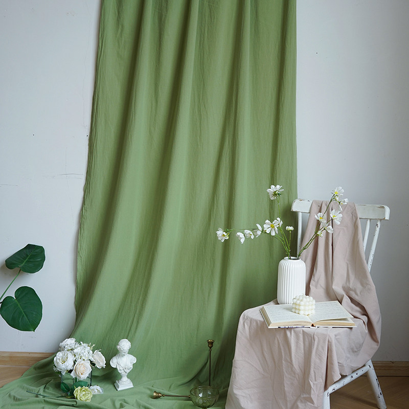 夏天婚礼户外宴会牛油果绿白色挂布甜品台布幔摆拍背景布摄影装饰