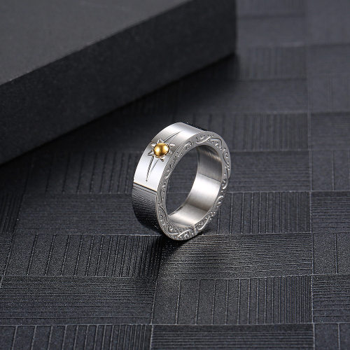 大圈口男钛钢民族风食指指环