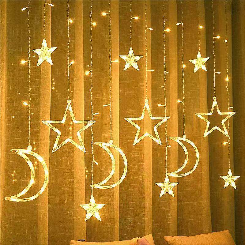 圣诞节星星灯户外彩灯闪灯窗帘串灯满天星生日氛围装饰场景布置