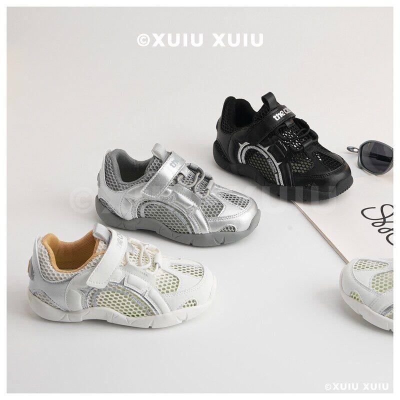 XSHX机能薄底未来风单网儿童潮酷板鞋春夏男女童鞋透气魔术贴圆头