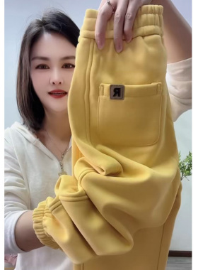 小个子加绒加厚卫裤女秋冬新款宽松显瘦束脚哈伦裤高腰休闲运动裤