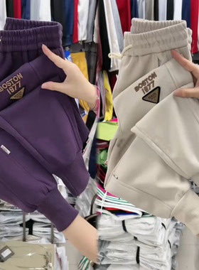 加绒加厚休闲卫裤女冬季新款宽松纯棉束脚哈伦裤高腰显瘦运动裤子