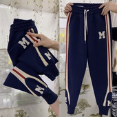 宽松纯棉刺绣哈伦裤 秋冬季 女洋气显瘦束脚休闲卫裤 M标运动裤 新款