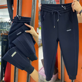 女秋冬季 新款 宽松刺绣束脚哈伦裤 加绒纯棉休闲卫裤 洋气显瘦运动裤