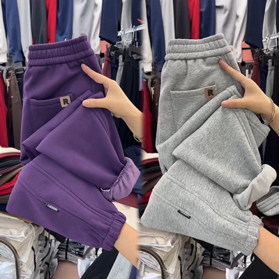 加绒纯棉休闲卫裤女冬季保暖
