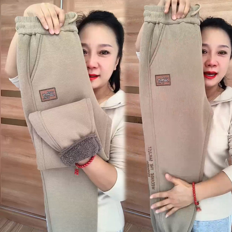 羊羔绒加厚休闲卫裤女冬季新款高腰显瘦束脚哈伦裤加绒保暖运动裤