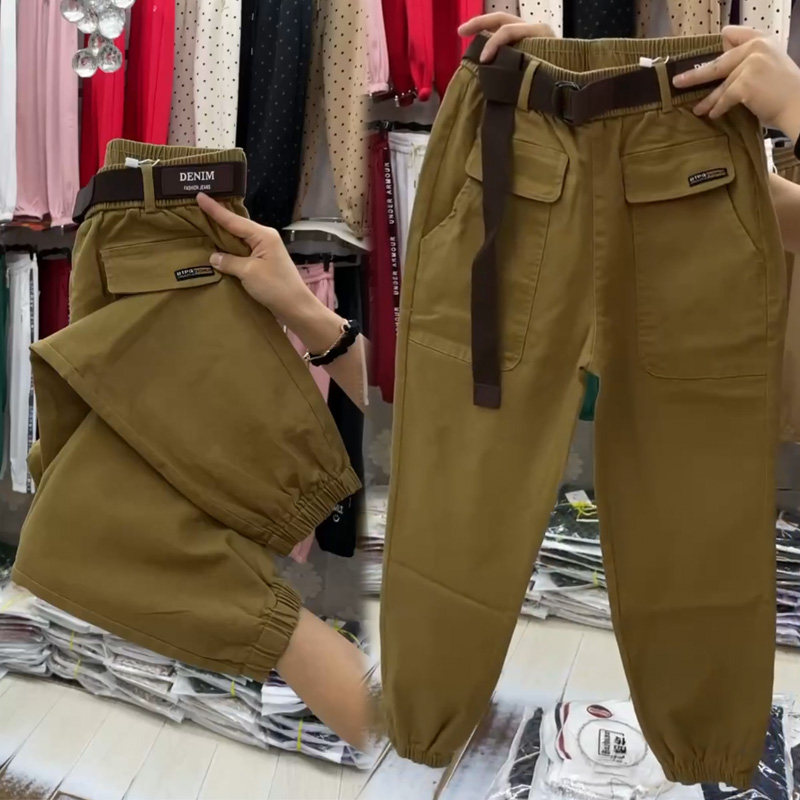 加厚纯棉休闲运动裤女秋季新款高腰显瘦束脚哈伦裤宽松百搭工装裤,女装/女士精品,休闲裤,淘宝优惠券,粉丝福利购,淘宝优惠卷