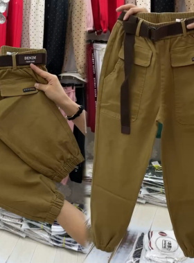 加厚纯棉休闲运动裤女秋季新款高腰显瘦束脚哈伦裤宽松百搭工装裤