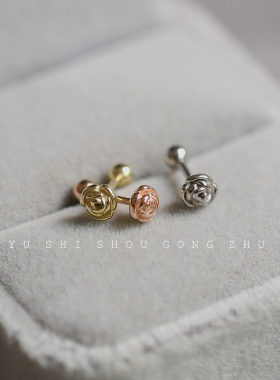 925银简约玫瑰花螺丝耳钉女免摘