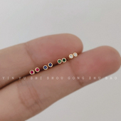 洗澡睡觉不用摘超小耳骨钉女925纯银镀14K金迷你红蓝绿色圆石耳钉