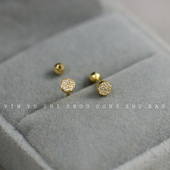 超闪圆形微镶石短款 耳骨钉女925纯银镀14K金螺丝可拧扣耳钉养耳洞