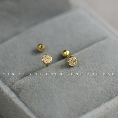 免摘S925银微镶石圆形螺丝耳钉女