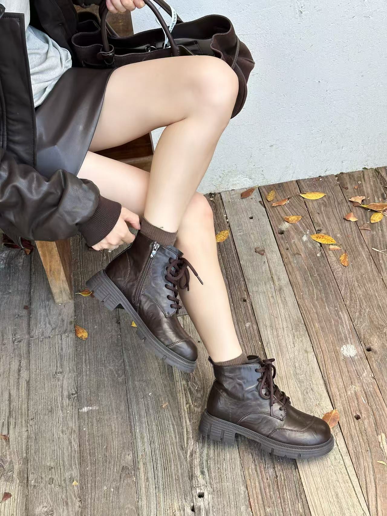 厚底马丁靴女2025冬季新款加绒保暖舒适百搭休闲短筒马钉靴子6063