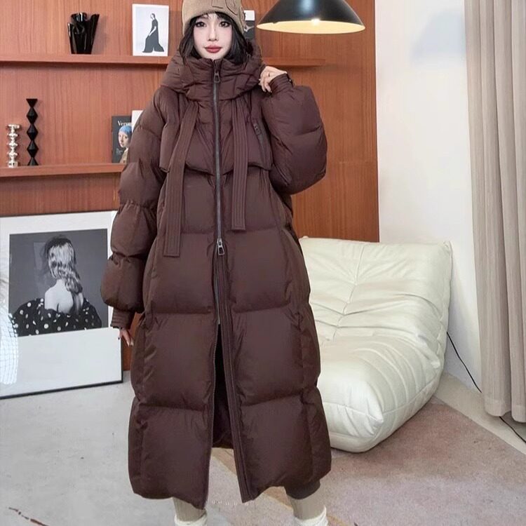 韩版高品质加厚白鸭绒大被子2025年冬季新款羽绒服女长款过膝外套