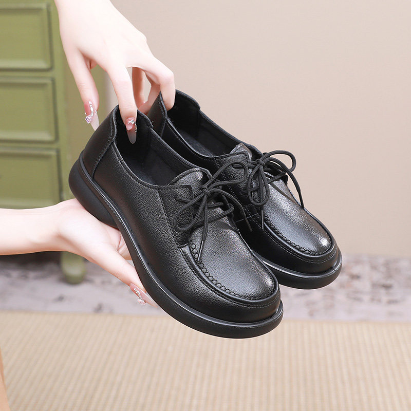 春秋款平底单鞋女防滑工作鞋宽脚胖脚舒适久站不累脚通勤妈妈皮鞋,女鞋,深口单鞋,淘宝优惠券,粉丝福利购,淘宝优惠卷