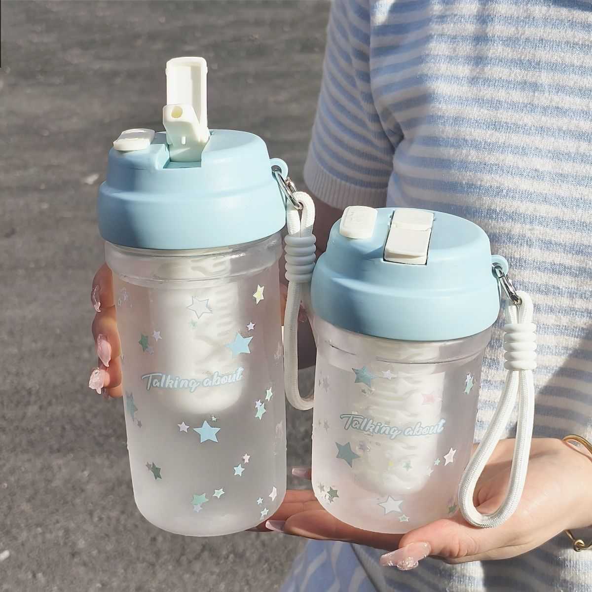 幸运星星吸管夏季水杯女生塑料杯高颜值可携式可爱简约学生塑料杯