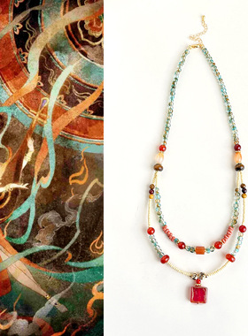 梦敦煌~原创手作新中式红玛瑙水晶双层串珠项链复古民族风锁骨链