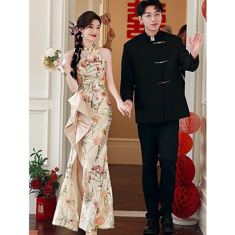 修身晚礼服晨袍订婚2025结婚女新娘敬酒服夏季鱼尾批发新款小个子