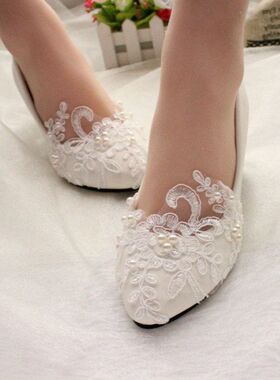 白色新娘货源伴娘星辰猫外贸大码鞋女厂家礼服高跟鞋婚礼平底