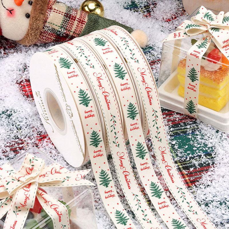 2025新款圣诞节丝带鲜花装饰蛋糕包捆礼物DIY蝴蝶结米白花艺缎带