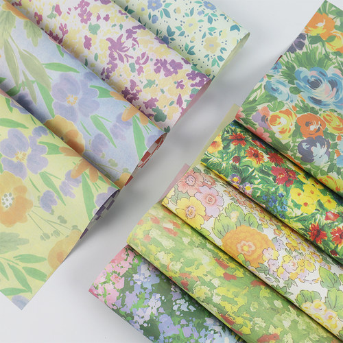 复古油画风油菜花莫奈花园牛皮纸礼物包花纸花艺繁花印花包装纸