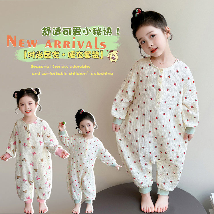 女童连体睡衣春秋季卡通可爱爬服家居服连体衣