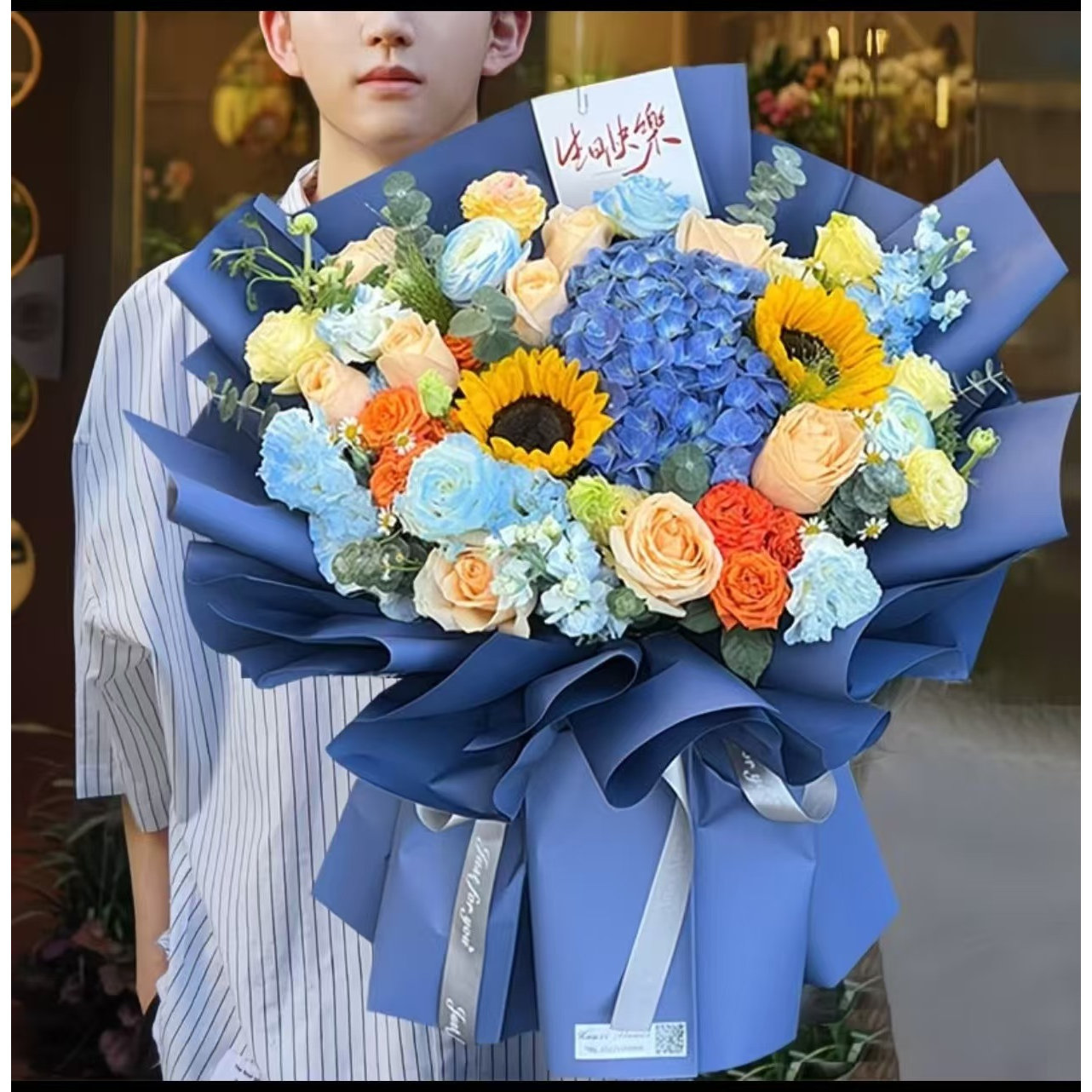 向日葵香槟玫瑰鲜花花束男士鲜花