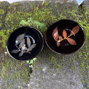【榆树叶】木叶天目盏纯手工茶杯单杯吉州窑主人杯木叶盏酒杯