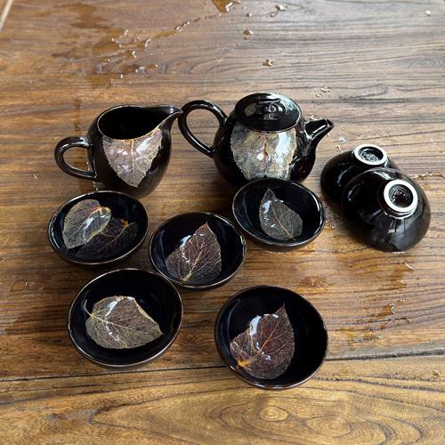 木叶盏茶具套装礼盒吉州窑送礼家用瓷器黑釉泡茶