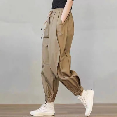 清仓捡漏~2025新款夏季休闲运动工装裤女束脚裤高腰显瘦灯笼裤子