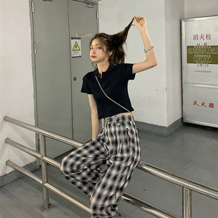 捡漏～黑白格子阔腿裤女春秋薄款小个子高腰垂感西装裤子夏季