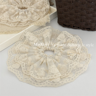 韩版 双层蕾丝大肠发圈层次感大圆盘发绳网红气质扎头绳绑头花 时尚
