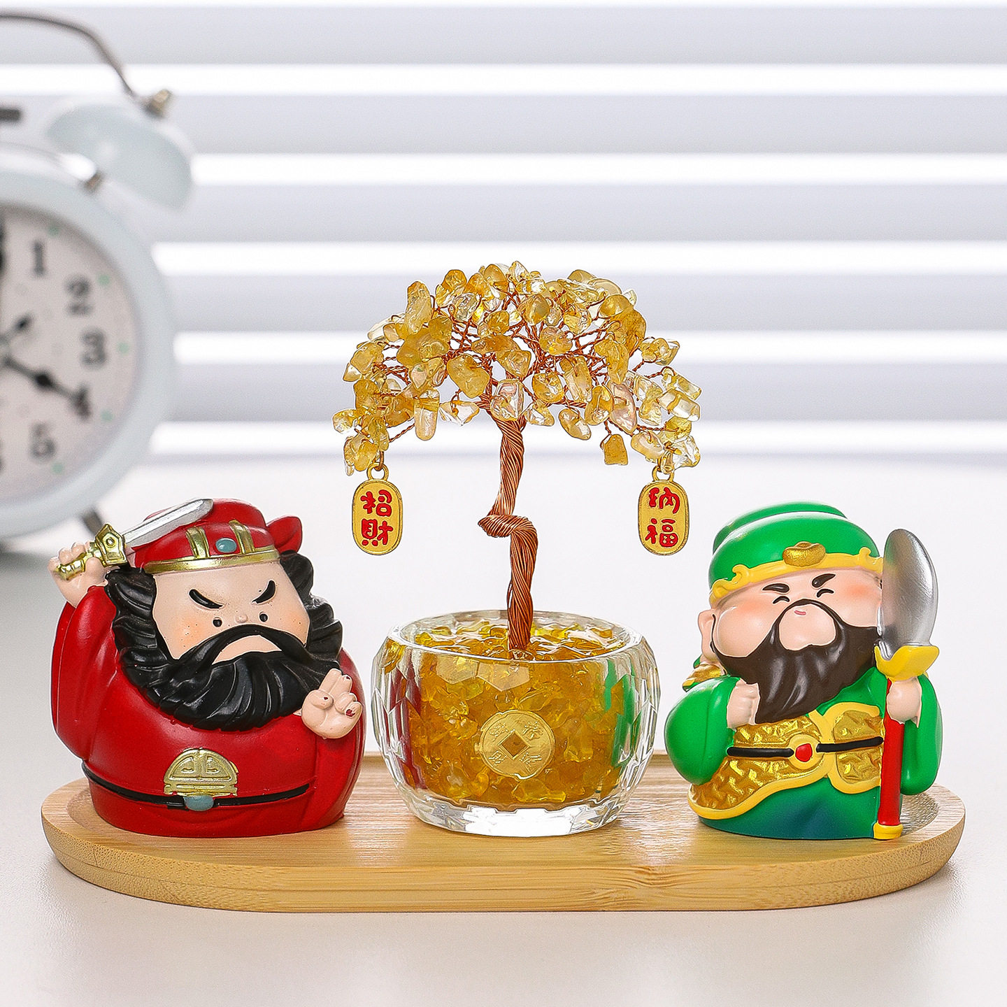 天然水晶发财树福喜小财神办公室工位桌面摆件乔迁新居玄关装饰品