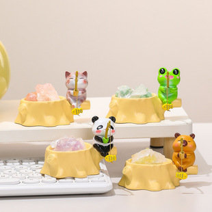 卡通萌宠钓鱼小动物矿香石香薰办公室工位治愈系装饰摆件创意礼品