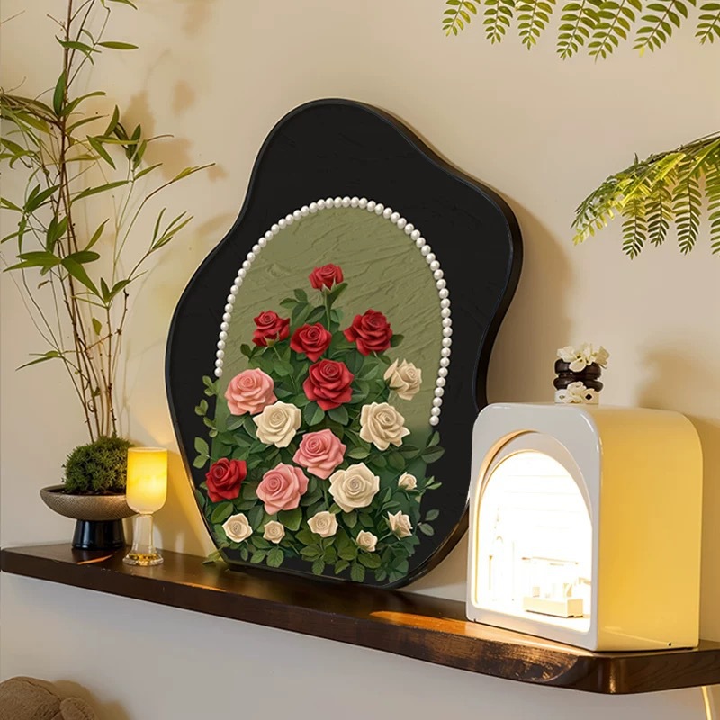 珍珠玫瑰中古风桌面斗柜小摆台装饰画复古艺术摆件高级感小众摆画