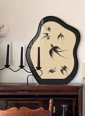 中古风飞燕桌面摆画装饰画客厅电视柜小摆件复古花鸟餐桌艺术摆台