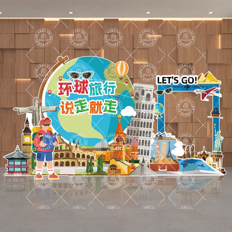 环球旅行拍照框旅游景点打卡装饰景区布置俄罗斯套娃澳门背景KT板