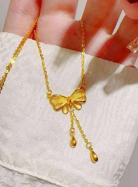 18K金色新中式花丝蝴蝶结锁骨链