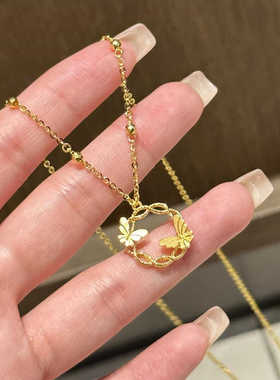 18k金花环蝶梦锁骨链女